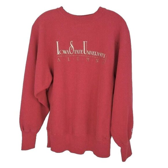 Iowa State Alumni Sweatshirt L Vintage 1990 Champion Red Reverse Weave USA Made - Picture 1 of 11